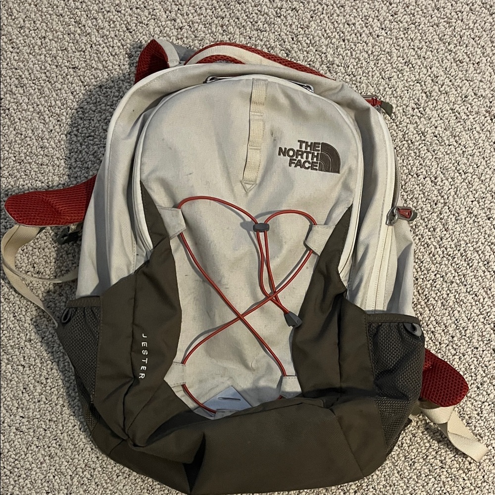 The North Face Jester Backpack in Cream, Brown & Red Accents